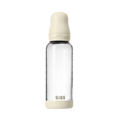 BIBS - Set complet biberon din sticla anticolici cu tetina din latex, flux mediu, 240 ml, Ivory