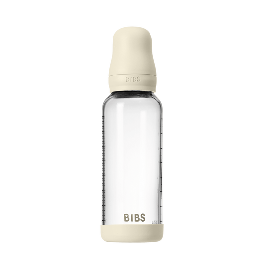 BIBS - Set complet biberon din sticla anticolici cu tetina din latex, flux mediu, 240 ml, Ivory