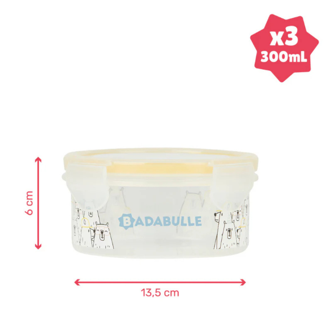 Badabulle - Set 3 boluri ermetice Maxi 300 ml, pentru pastrarea hranei