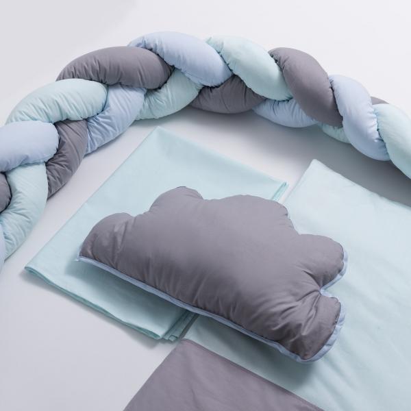 Lenjerie MyKids 6 piese Gray-Blue fara baldachin 120x60 cm