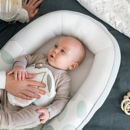 Doomoo - Baby Nest din bumbac organic Cocoon Leaves Aqua Green