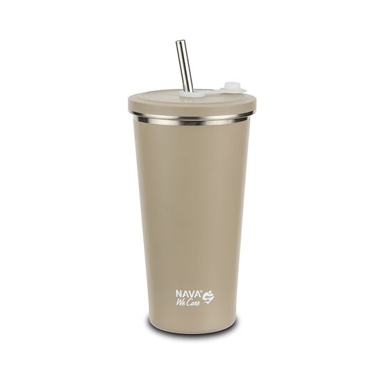 Cana termica cu pai din otel inoxidabil, Nava We care, 500 ml, bej