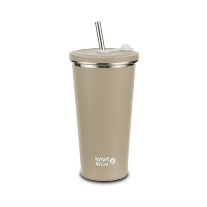 Cana termica cu pai din otel inoxidabil, Nava We care, 500 ml, bej