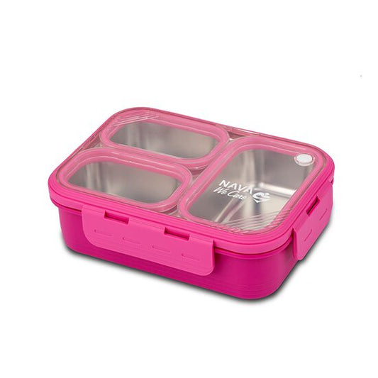 Recipient dreptunghiular pentru alimente Bento din oțel inoxidabil "We Care", magenta 800ml