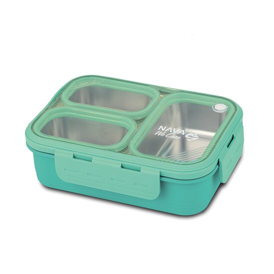 Recipient dreptunghiular pentru alimente Bento din oțel inoxidabil "We Care", turcoaz 800ml