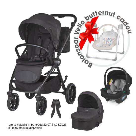 Carucior modular 2in1 Coccolle Serry Jet black+ Scoica auto iSize Coccolle Knox Greystone