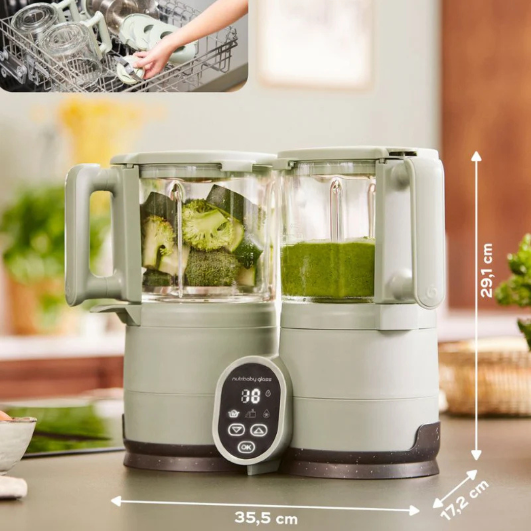 Babymoov - Robot multifunctional Nutribaby Glass 4 in 1 din sticla si otel inoxidabil Celadon Green