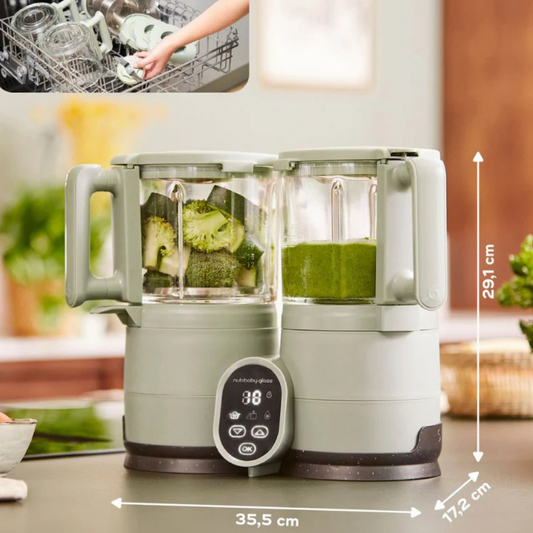 Babymoov - Robot multifunctional Nutribaby Glass 4 in 1 din sticla si otel inoxidabil Celadon Green