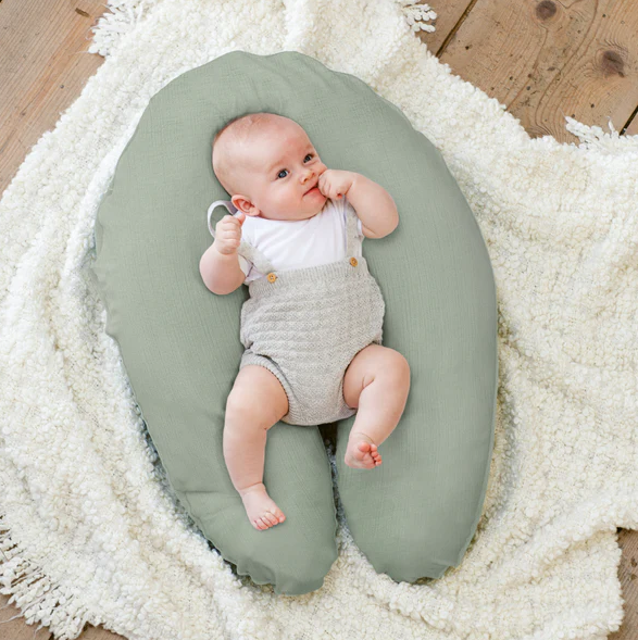 Doomoo - Perna mare 3 in 1 Comfy Big Tetra Green din bumbac organic: perna gravide, suport pentru hranire, suport pentru bebe