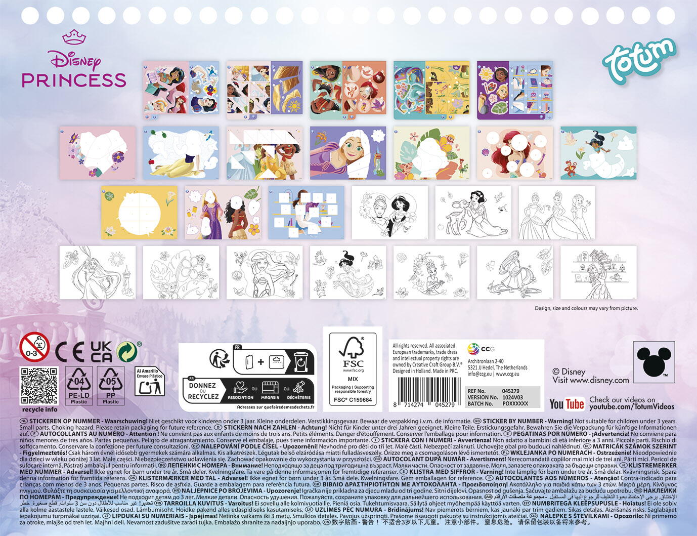 Carte de colorat & abtibilduri cu numere - Disney Princess