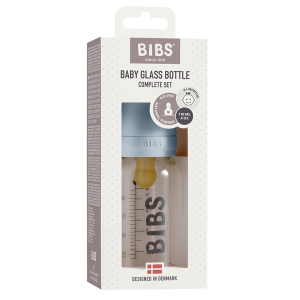 BIBS - Set complet biberon din sticla anticolici, 110 ml, Baby Blue