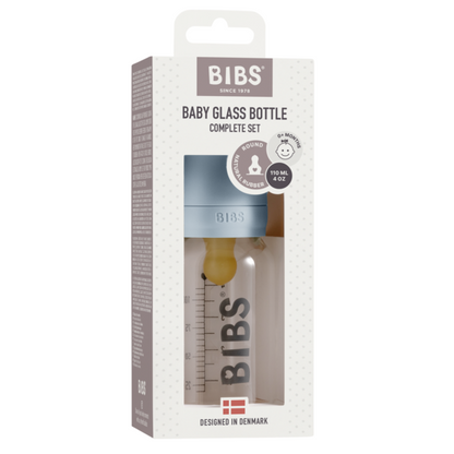 BIBS - Set complet biberon din sticla anticolici, 110 ml, Baby Blue