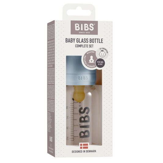 BIBS - Set complet biberon din sticla anticolici, 110 ml, Baby Blue