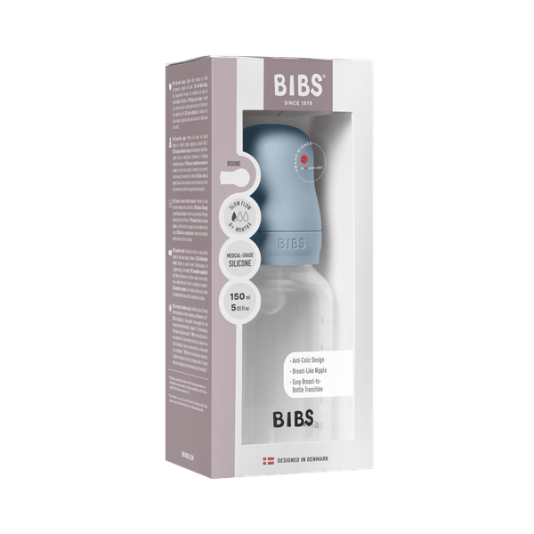 BIBS - Set complet biberon anticolici PP fara BPA, 150 ml, Silicon, Baby Blue