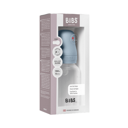 BIBS - Set complet biberon anticolici PP fara BPA, 150 ml, Silicon, Baby Blue