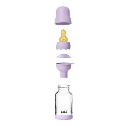 BIBS - Set complet biberon Boheme din sticla anticolici cu tetina din latex, flux lent, 120 ml, Violet Sky