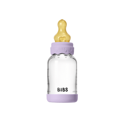 BIBS - Set complet biberon Boheme din sticla anticolici cu tetina din latex, flux lent, 120 ml, Violet Sky