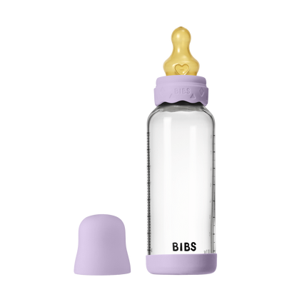 BIBS - Set complet biberon Boheme din sticla anticolici cu tetina din latex, flux mediu, 240 ml, Violet Sky