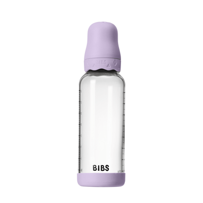 BIBS - Set complet biberon Boheme din sticla anticolici cu tetina din latex, flux mediu, 240 ml, Violet Sky