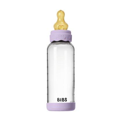 BIBS - Set complet biberon Boheme din sticla anticolici cu tetina din latex, flux mediu, 240 ml, Violet Sky