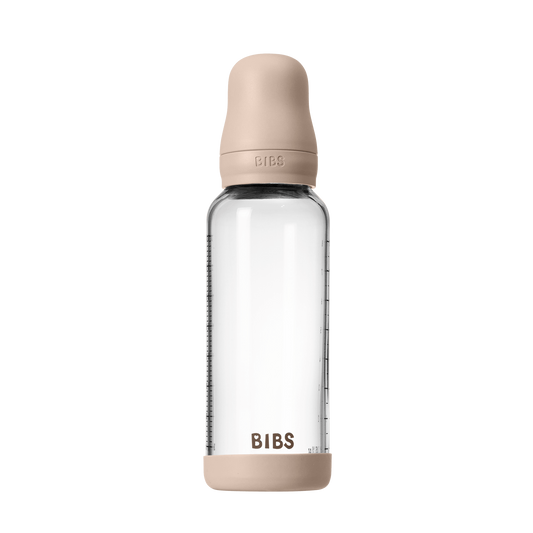 BIBS - Set complet biberon din sticla anticolici cu tetina din latex, flux mediu, 240 ml, Blush