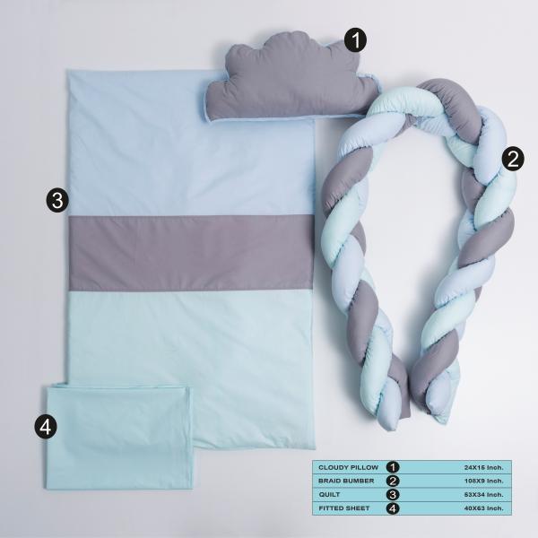 Lenjerie MyKids 6 piese Gray-Blue fara baldachin 120x60 cm