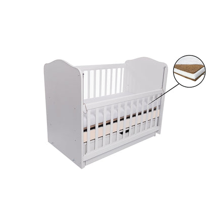 Patut VESSANTI Como Balansoar culisant - Alb cu Bej + Saltea cocos confort 120 x 60 x 12 cm