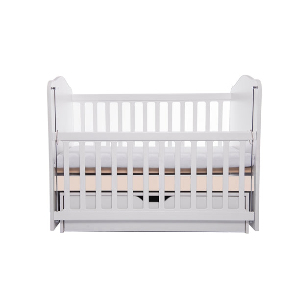 Patut VESSANTI Como Balansoar culisant - Alb cu Bej + Saltea cocos confort 120 x 60 x 12 cm