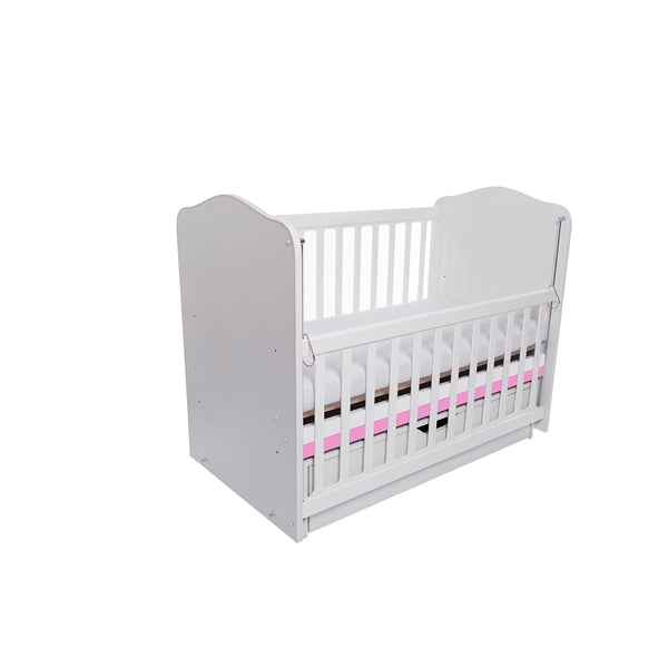 Patut VESSANTI Como Balansoar culisant - Alb cu Roz + Saltea cocos confort 120 x 60 x 12 cm