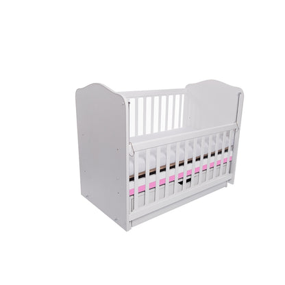 Patut VESSANTI Como Balansoar culisant - Alb cu Roz + Saltea cocos confort 120 x 60 x 12 cm