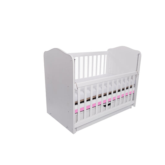 Patut VESSANTI Como Balansoar culisant - Alb cu Roz + Saltea cocos confort 120 x 60 x 12 cm