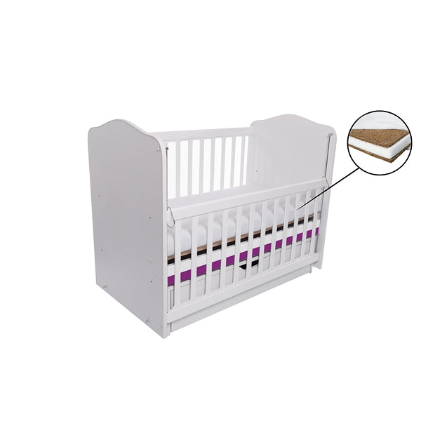 Patut VESSANTI Como Balansoar culisant - Alb cu Violet + Saltea cocos confort 120 x 60 x 12 cm