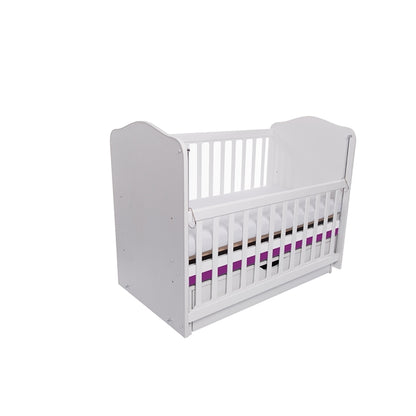 Patut VESSANTI Como Balansoar culisant - Alb cu Violet + Saltea cocos confort 120 x 60 x 12 cm