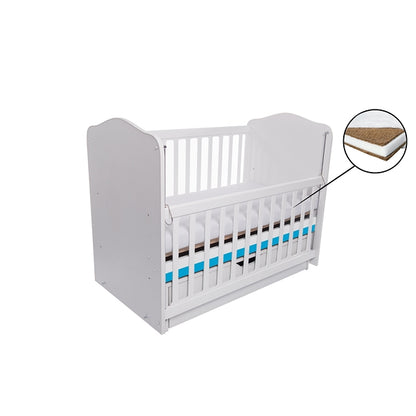 Patut VESSANTI Como Balansoar culisant - Alb cu Albastru + Saltea Cocos 10 cm