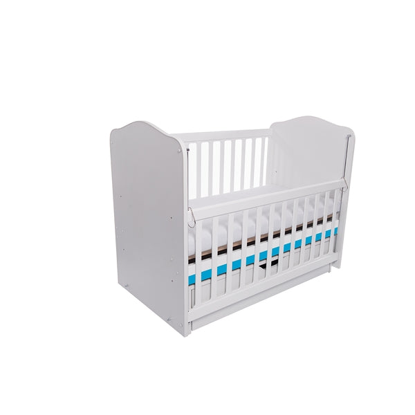 Patut VESSANTI Como Balansoar culisant - Alb cu Albastru + Saltea cocos confort 120 x 60 x 12 cm