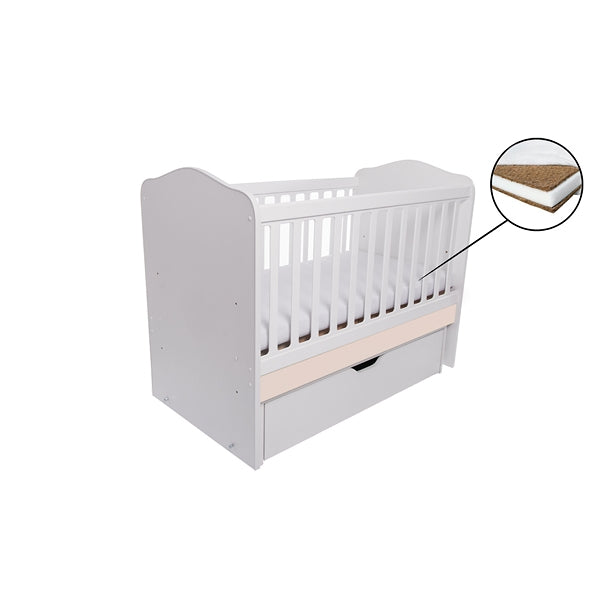 Patut VESSANTI Como Balansoar - Alb cu Bej + Saltea cocos confort 120 x 60 x 12 cm