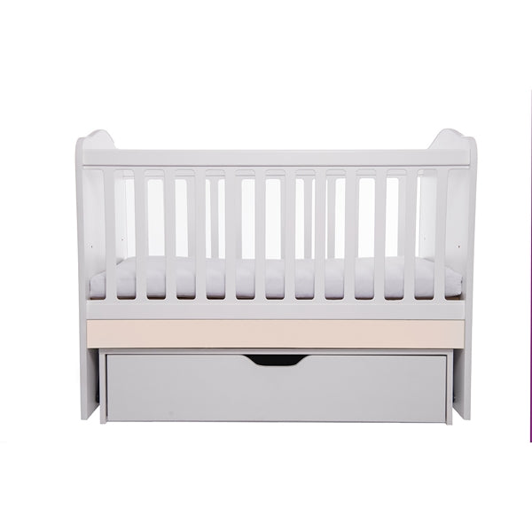 Patut VESSANTI Como Balansoar - Alb cu Bej + Saltea cocos confort 120 x 60 x 12 cm