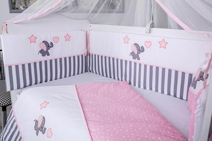 Lenjerie MyKids 9 piese Elephant gri-roz fara baldachin 120x60 cm