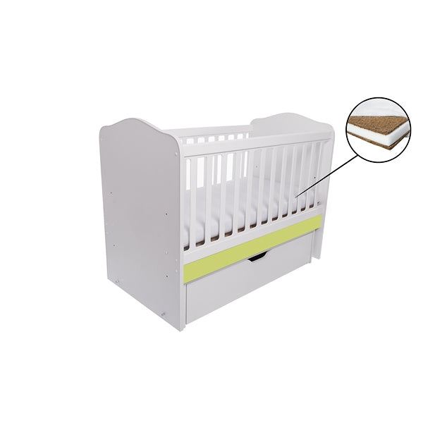 Patut VESSANTI Como Balansoar - Alb cu Verde + Saltea cocos confort 120 x 60 x 12 cm