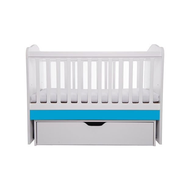 Patut VESSANTI Como Balansoar - Alb cu Albastru + Saltea cocos confort 120 x 60 x 12 cm