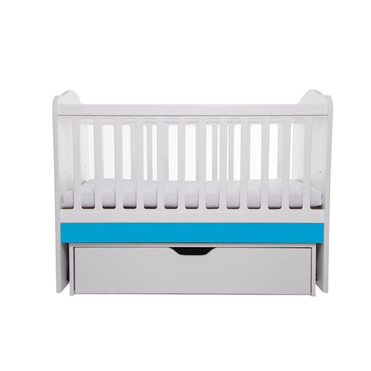 Patut VESSANTI Como Balansoar - Alb cu Albastru + Saltea cocos confort 120 x 60 x 12 cm