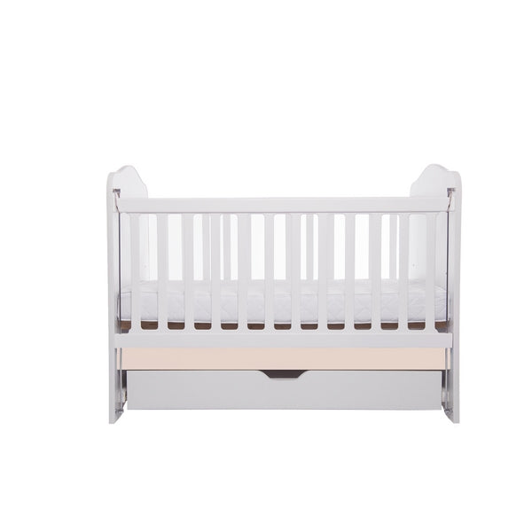 Patut VESSANTI Como culisant cu sertar - Alb cu Bej + Saltea cocos confort 120 x 60 x 12 cm