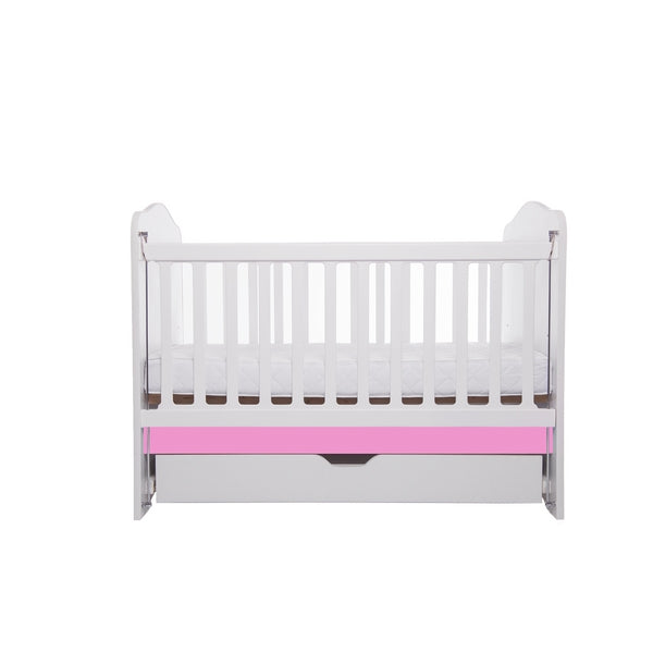 Patut VESSANTI Como culisant cu sertar - Alb cu Roz + Saltea cocos confort 120 x 60 x 12 cm