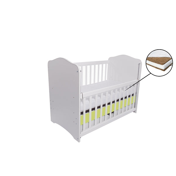 Patut VESSANTI Como culisant cu sertar - Alb cu Verde + Saltea cocos confort 120 x 60 x 12 cm