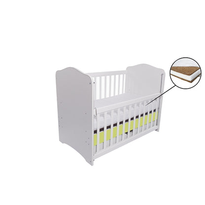 Patut VESSANTI Como culisant cu sertar - Alb cu Verde + Saltea cocos confort 120 x 60 x 12 cm