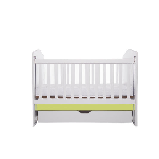 Patut VESSANTI Como culisant cu sertar - Alb cu Verde + Saltea cocos confort 120 x 60 x 12 cm