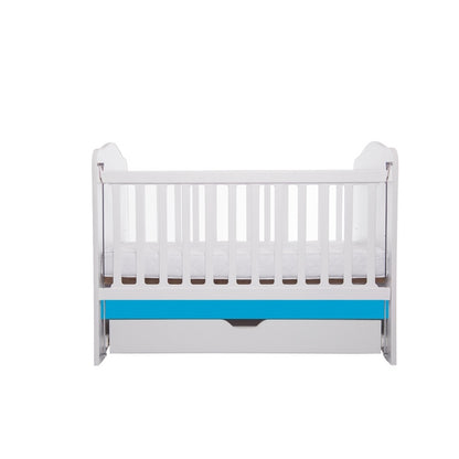 Patut VESSANTI Como culisant cu sertar - Alb cu Albastru + Saltea cocos confort 120 x 60 x 12 cm