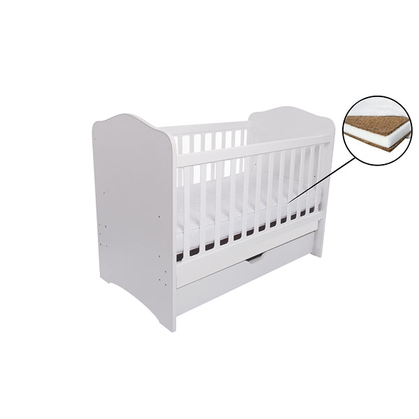 Patut VESSANTI Como cu sertar - Alb + Saltea cocos confort 120 x 60 x 12 cm