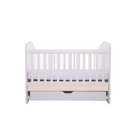 Patut VESSANTI Como cu sertar - Alb cu Bej + Saltea cocos confort 120 x 60 x 12 cm