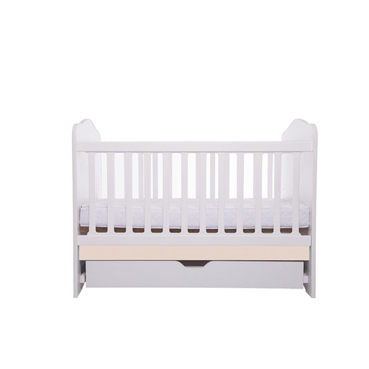 Patut VESSANTI Como cu sertar - Alb cu Bej + Saltea cocos confort 120 x 60 x 12 cm